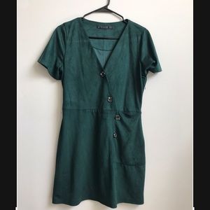 Zara Trafaluc Olive Green Button Suede Dress, M